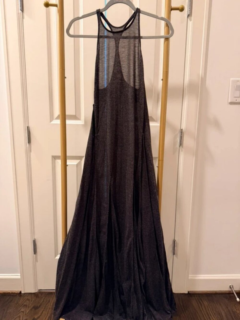 Free People Charcoal dramatic maxi dress with mesh panel detail, size S cotton n